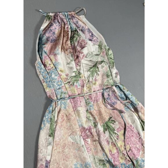 H&M Dress Women M Satin Floral Maxi Lined Halter Keyhole Romantic Wedding Guest - Picture 2 of 15